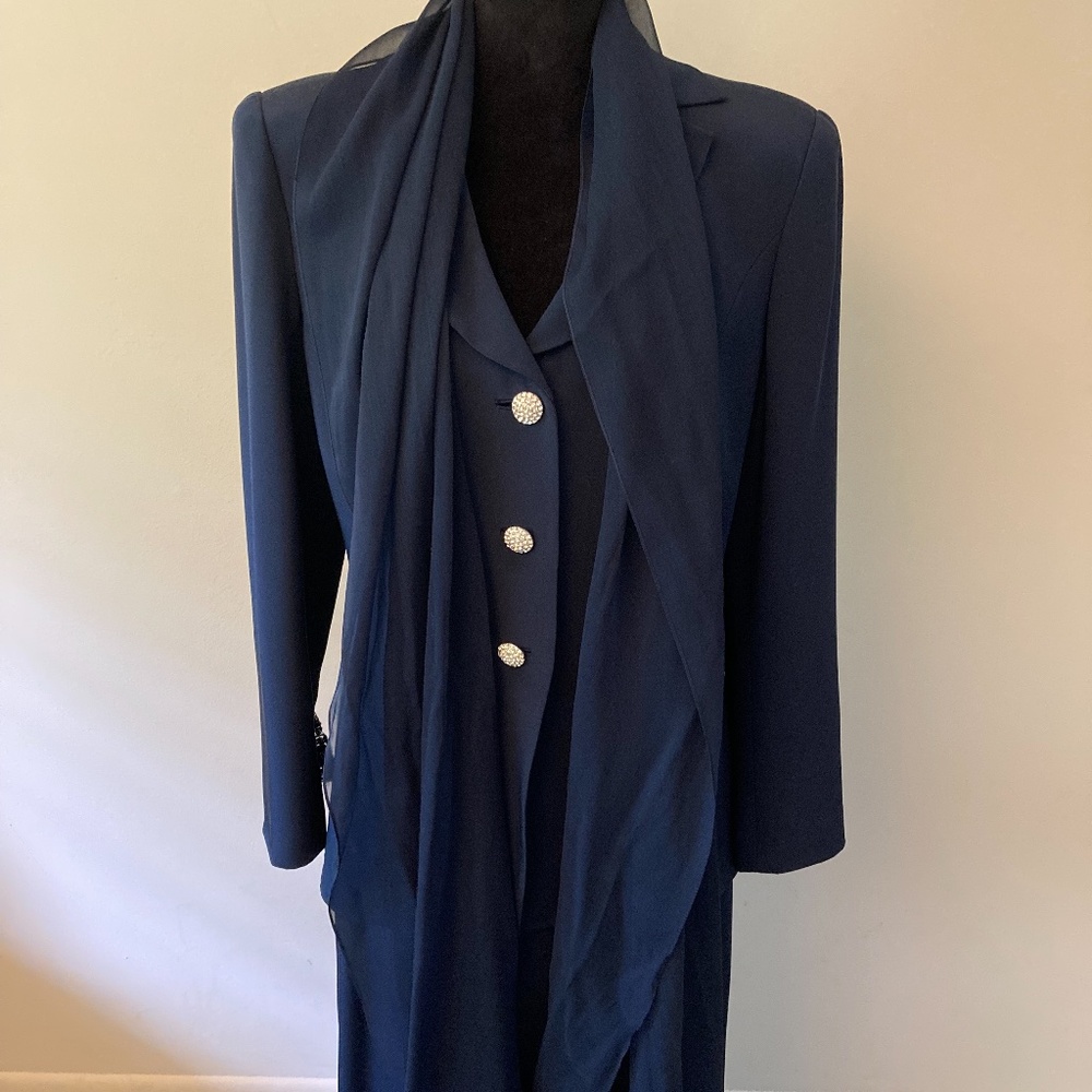 D+K Collection Silk Skirt Suite, Navy Blue, L